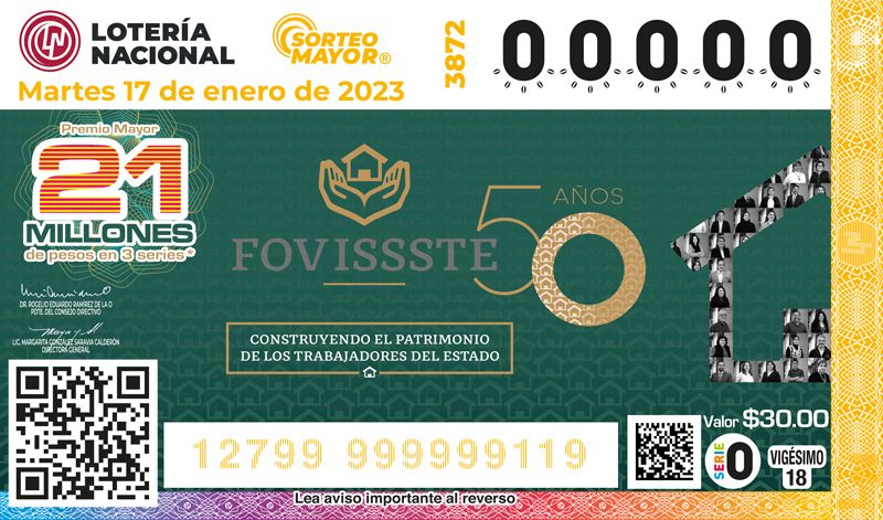 Billete de lotería conmemora los 50 años del Fovissste