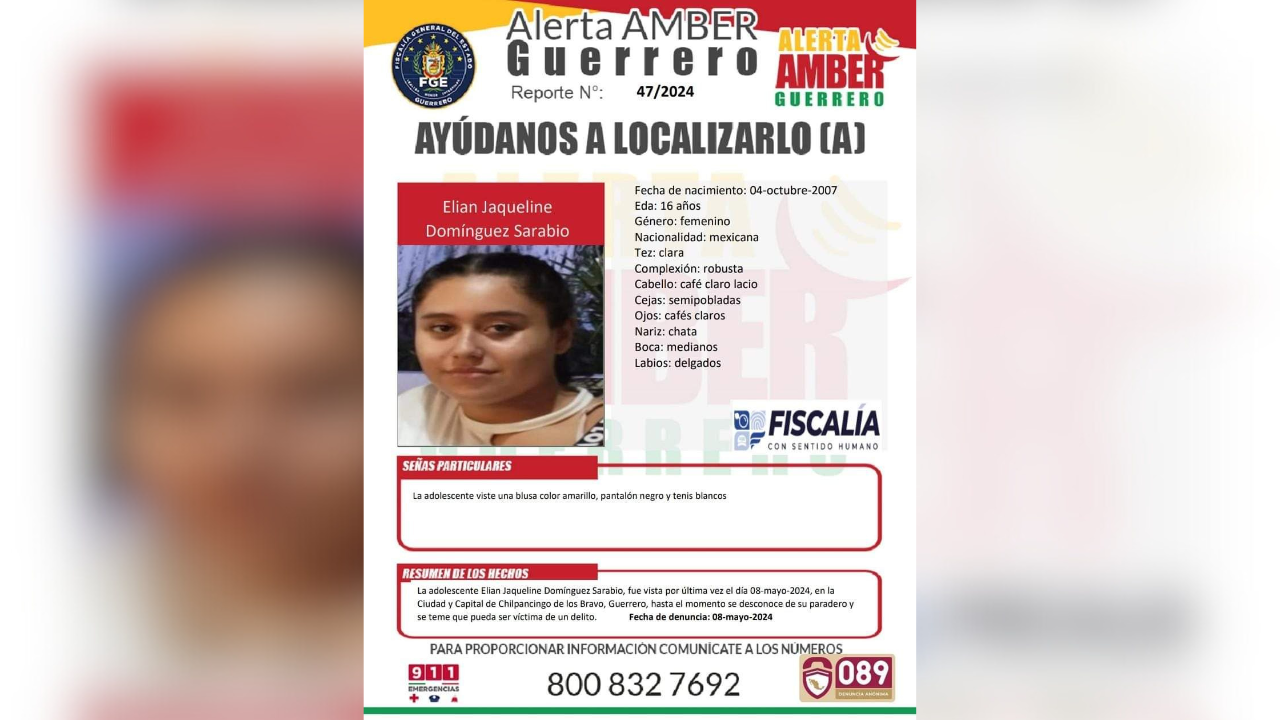 Reportan a joven de 16 años desaparecida en Chilpancingo